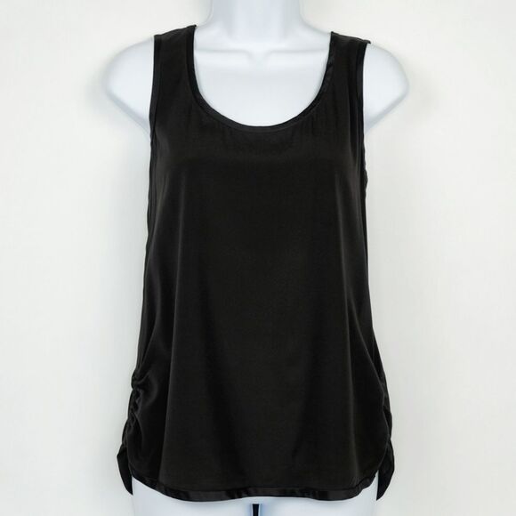 Eileen Fisher Silk Tank Cinched Sleeveless Blouse Black Preppy 6 Classic - Picture 1 of 7